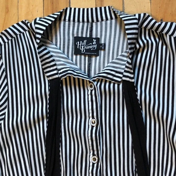 Small Stripe Hell Bunny Humbug Bow Blouse Retro Goth Tim Burton Hot Topic - Picture 8 of 8